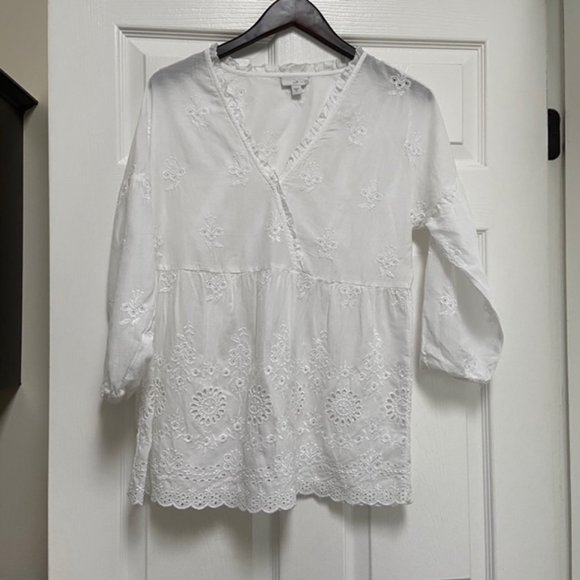 J.Jill Embroidered-Eyelet V-Neck Top - Picture 1 of 8